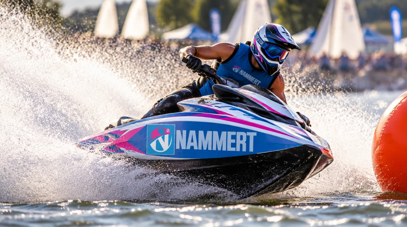 Jetski-Rennfahrer in voller Fahrt bei einem Rennen