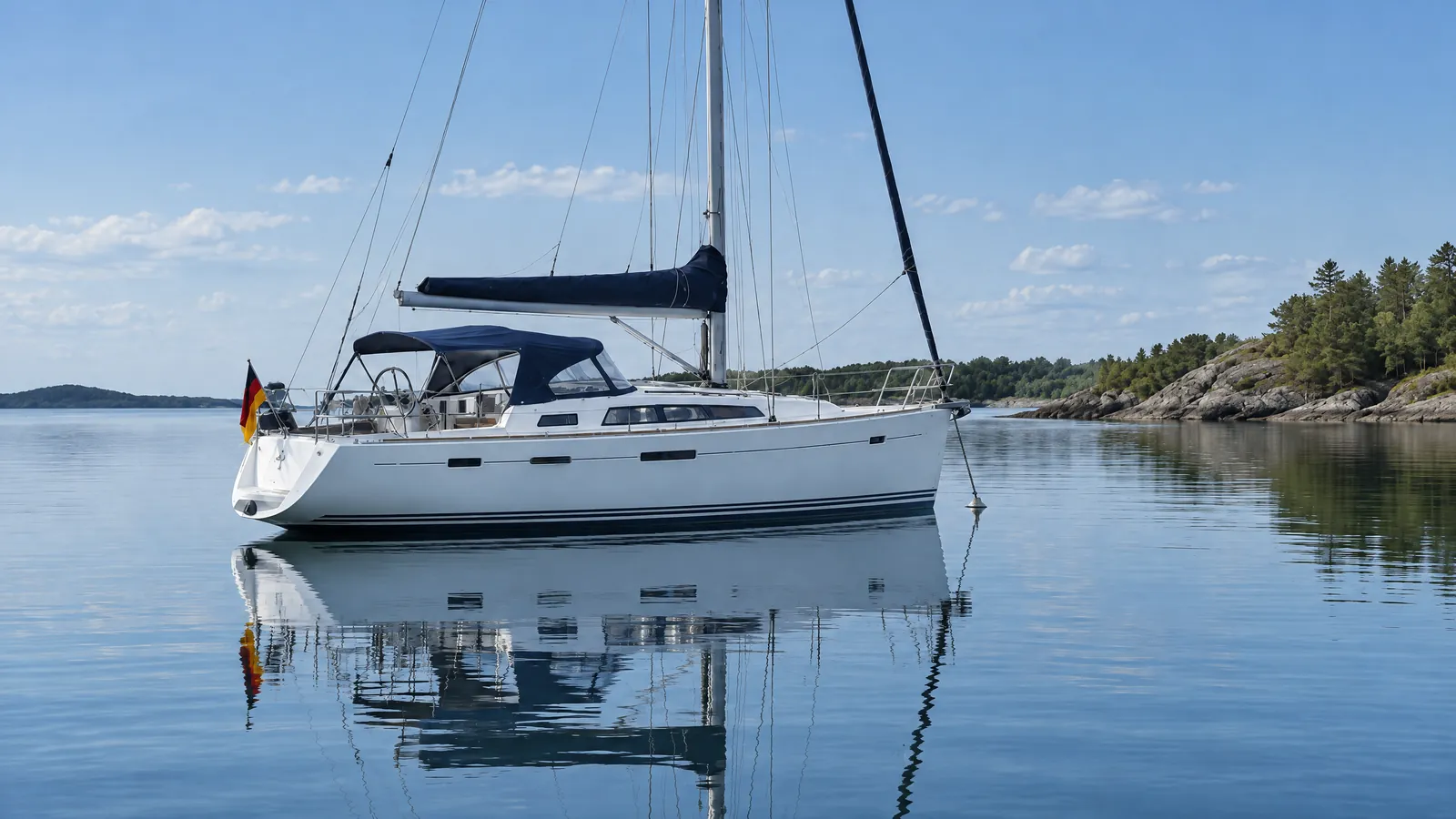 Segelyacht vor Anker in der blauen Stunde