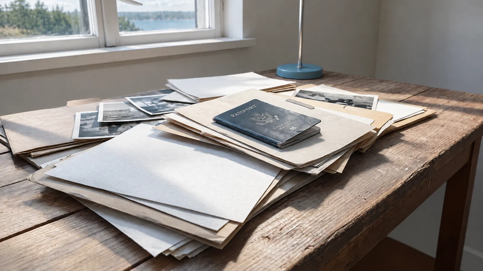 Seekarten, Logbuch und Bootspapiere auf dem Kartentisch einer Yacht