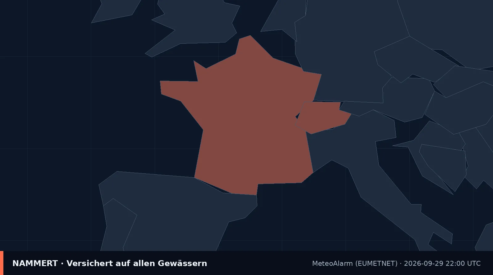 Karte der amtlichen Warnung für Frankreich