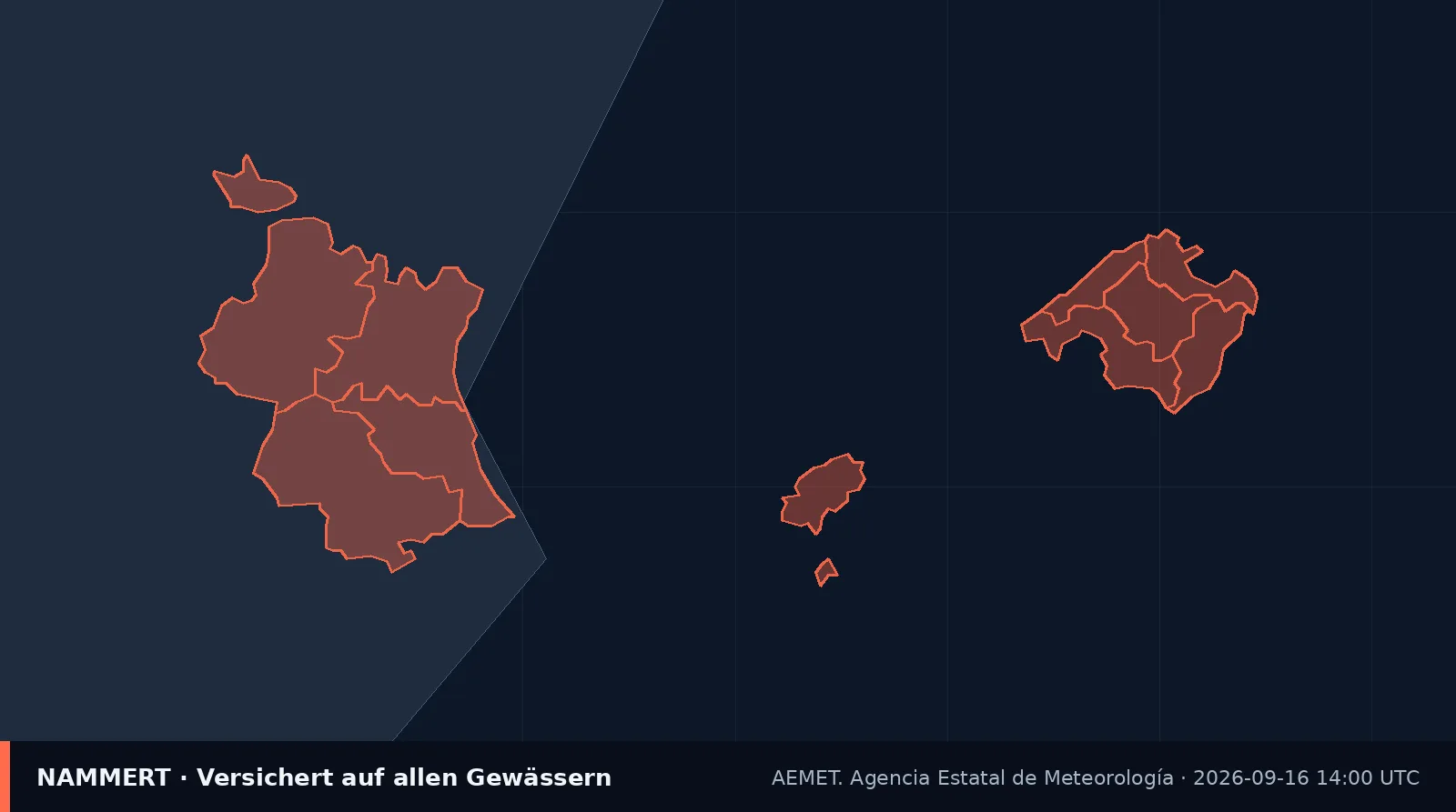Karte der amtlichen Warnung für Spanien
