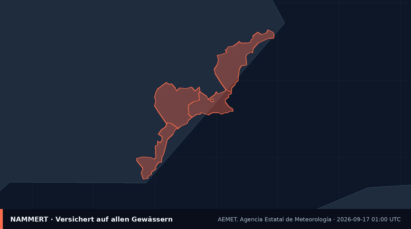 Karte der amtlichen Warnung für Spanien
