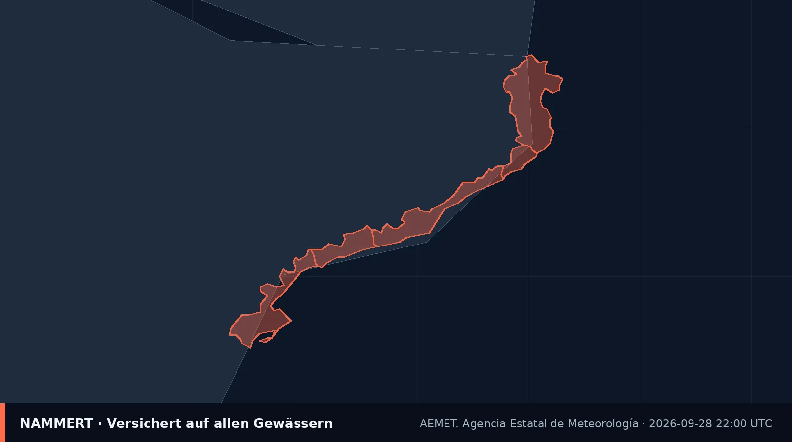 Karte der amtlichen Warnung für Spanien