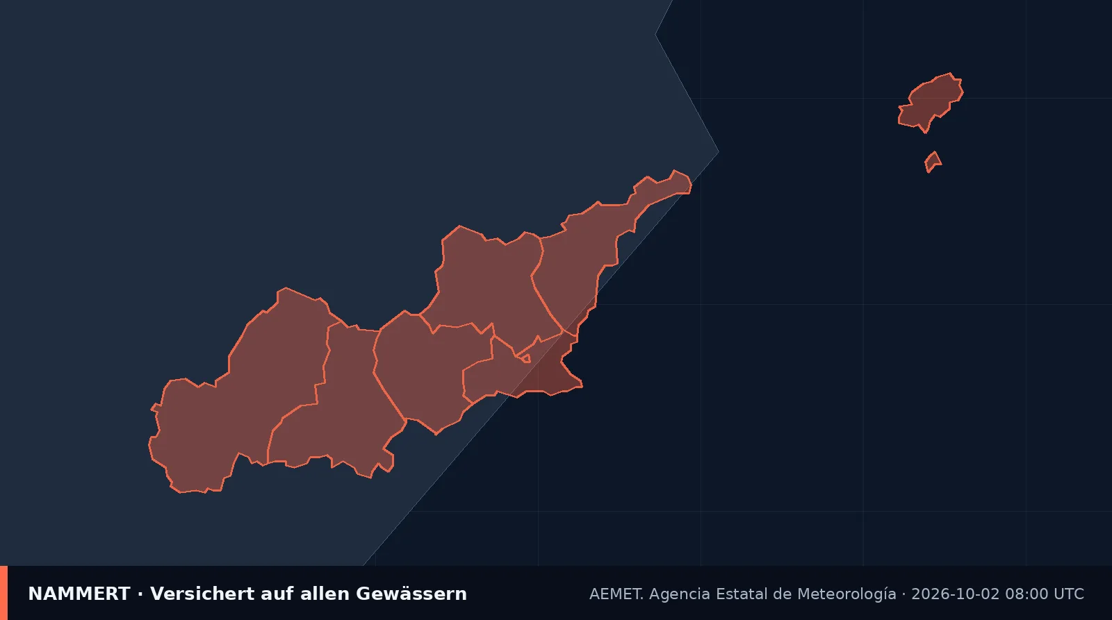 Karte der amtlichen Warnung für Spanien