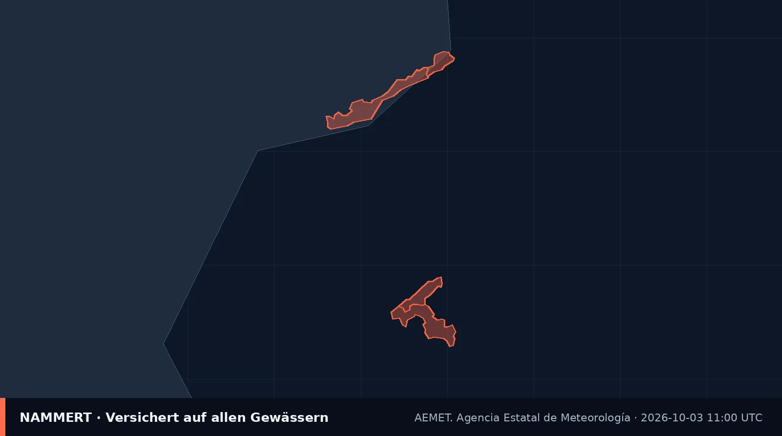 Karte der amtlichen Warnung für Spanien