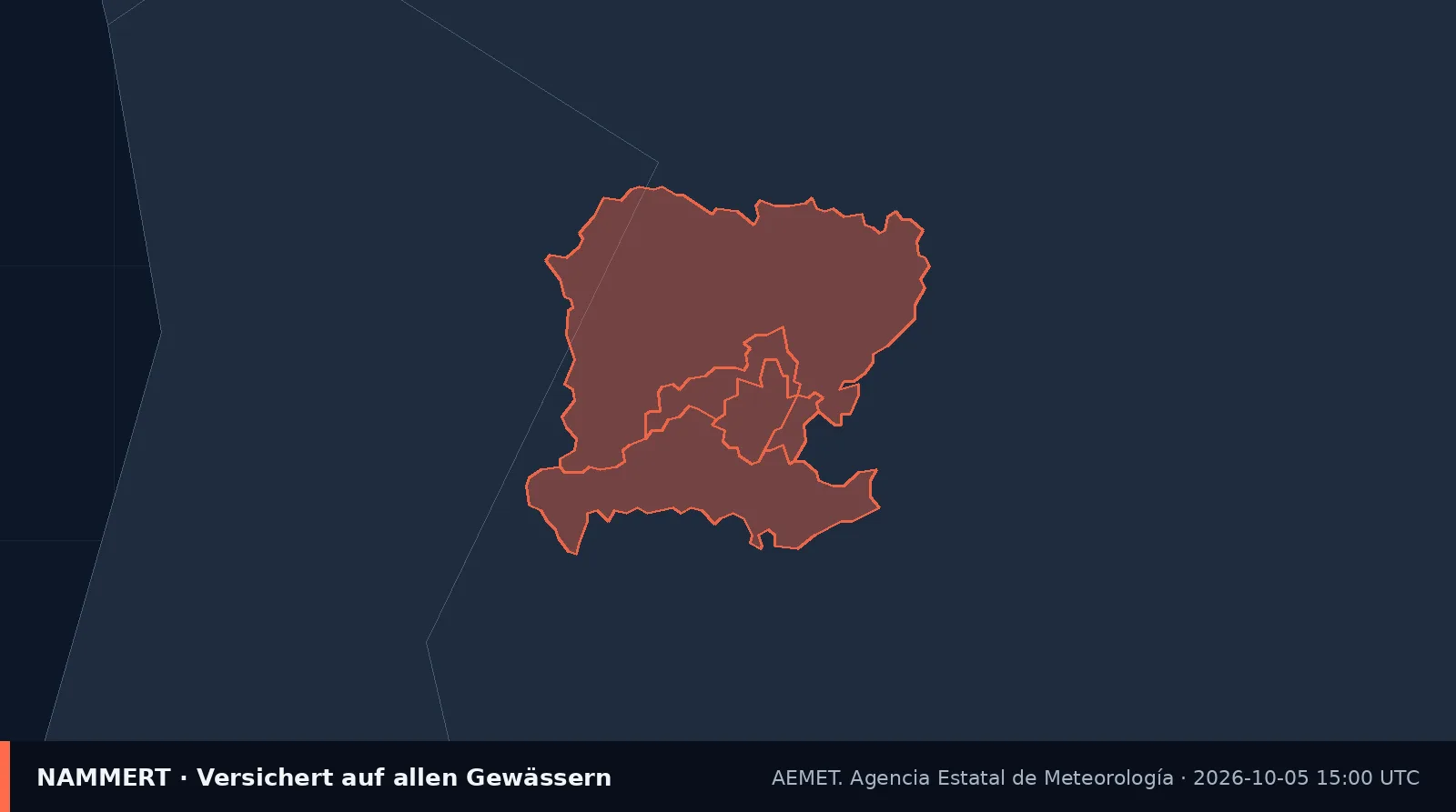 Karte der amtlichen Warnung für Spanien