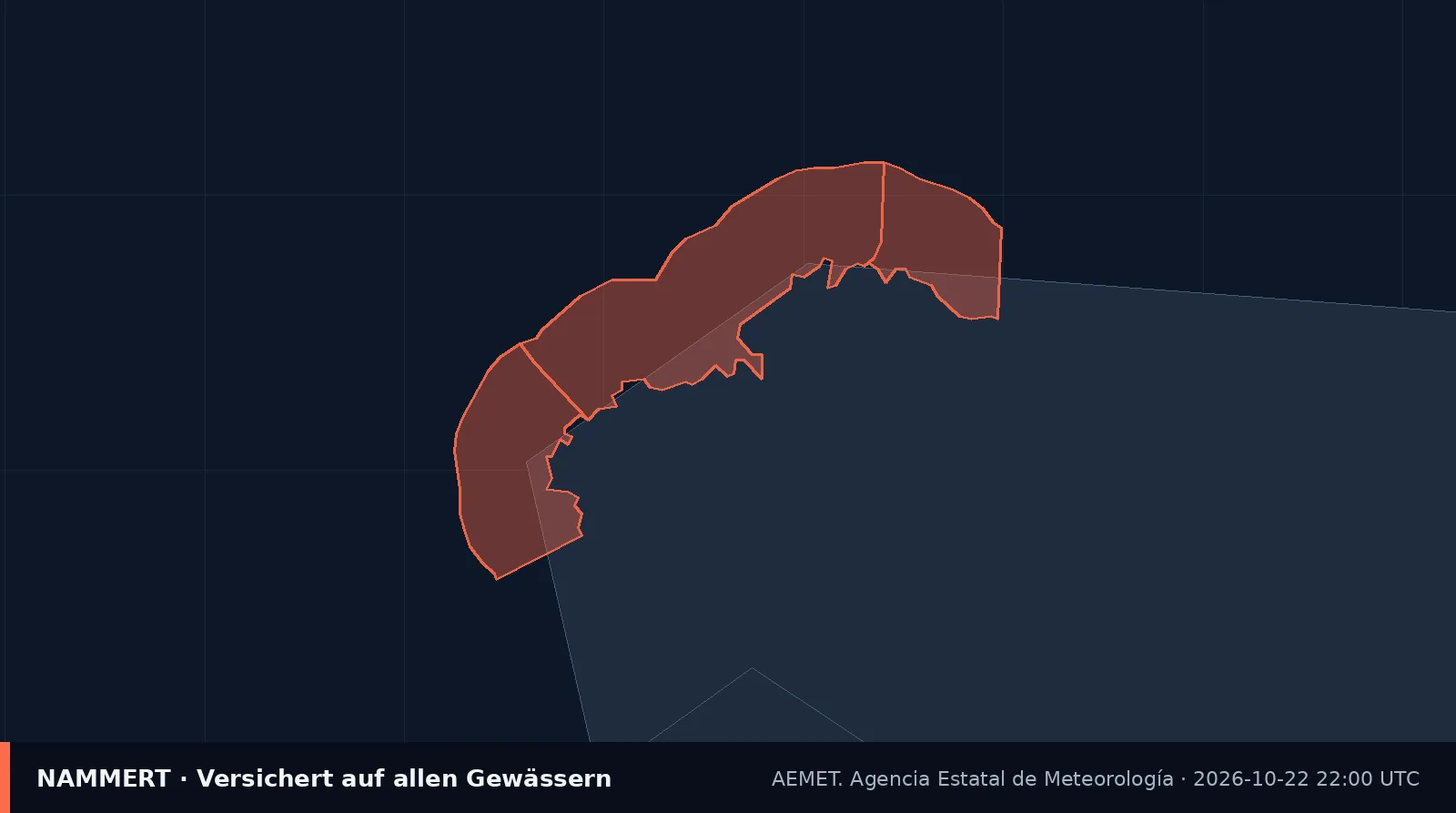 Karte der amtlichen Warnung für Spanien