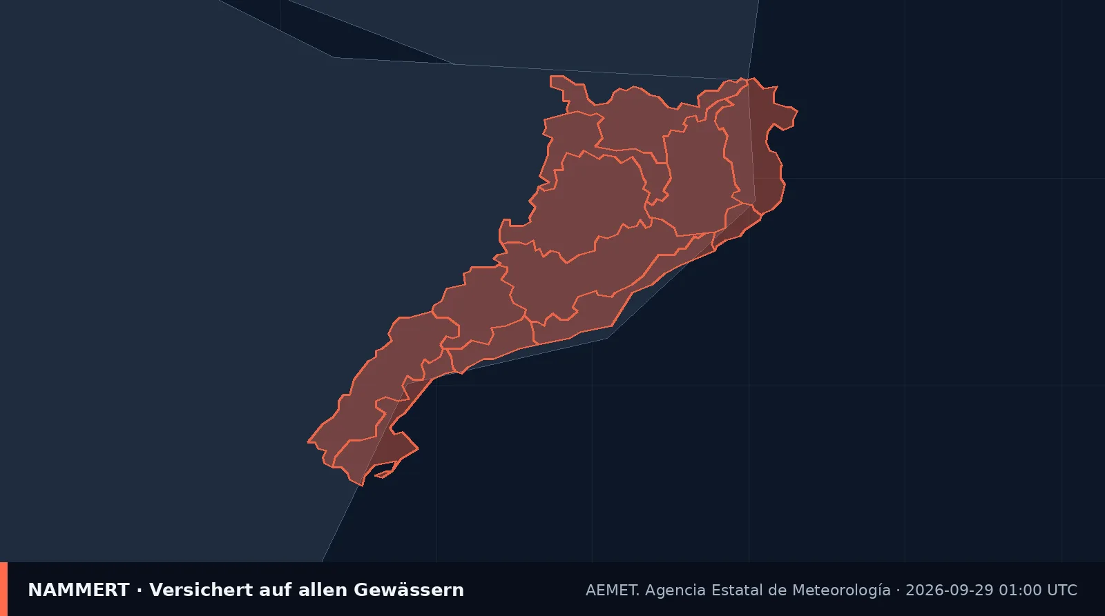Karte der amtlichen Warnung für Spanien