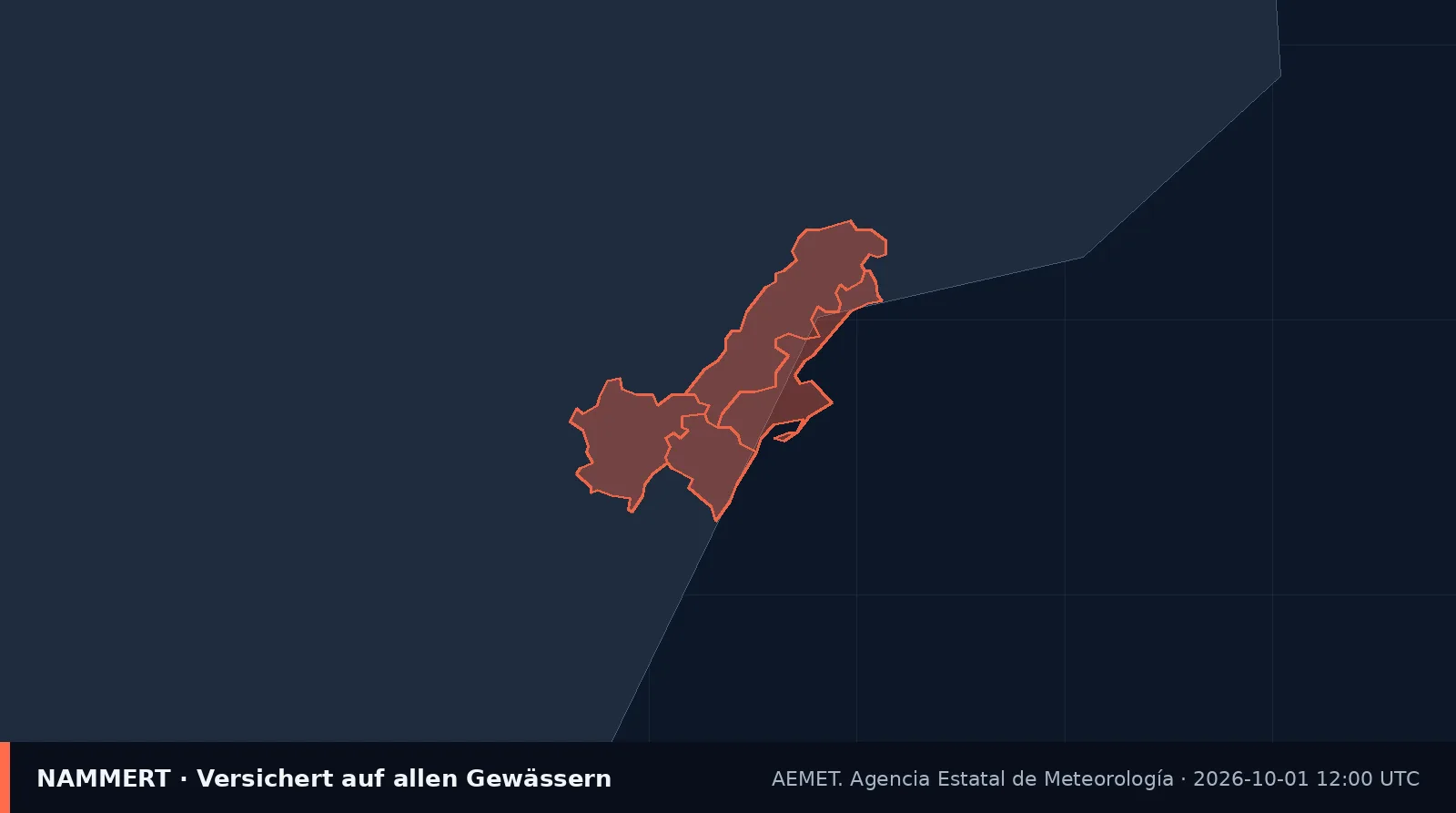 Karte der amtlichen Warnung für Spanien