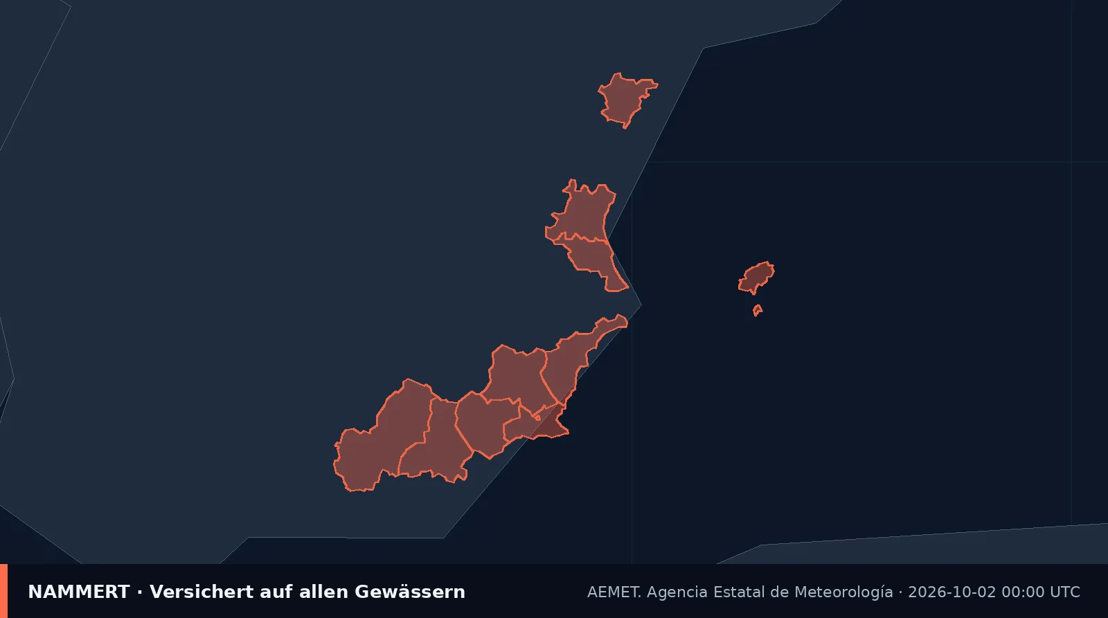 Karte der amtlichen Warnung für Spanien