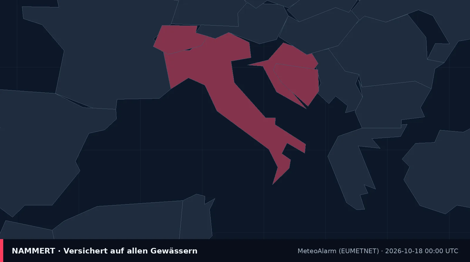 Karte der amtlichen Warnung für Italien