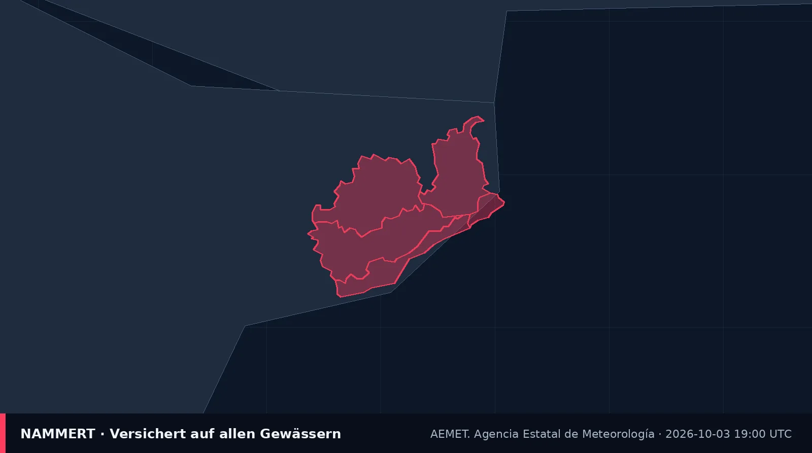 Karte der amtlichen Warnung für Spanien