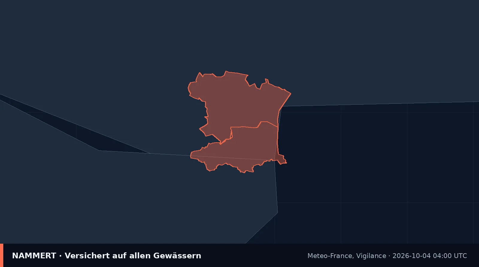 Karte der amtlichen Warnung für Frankreich