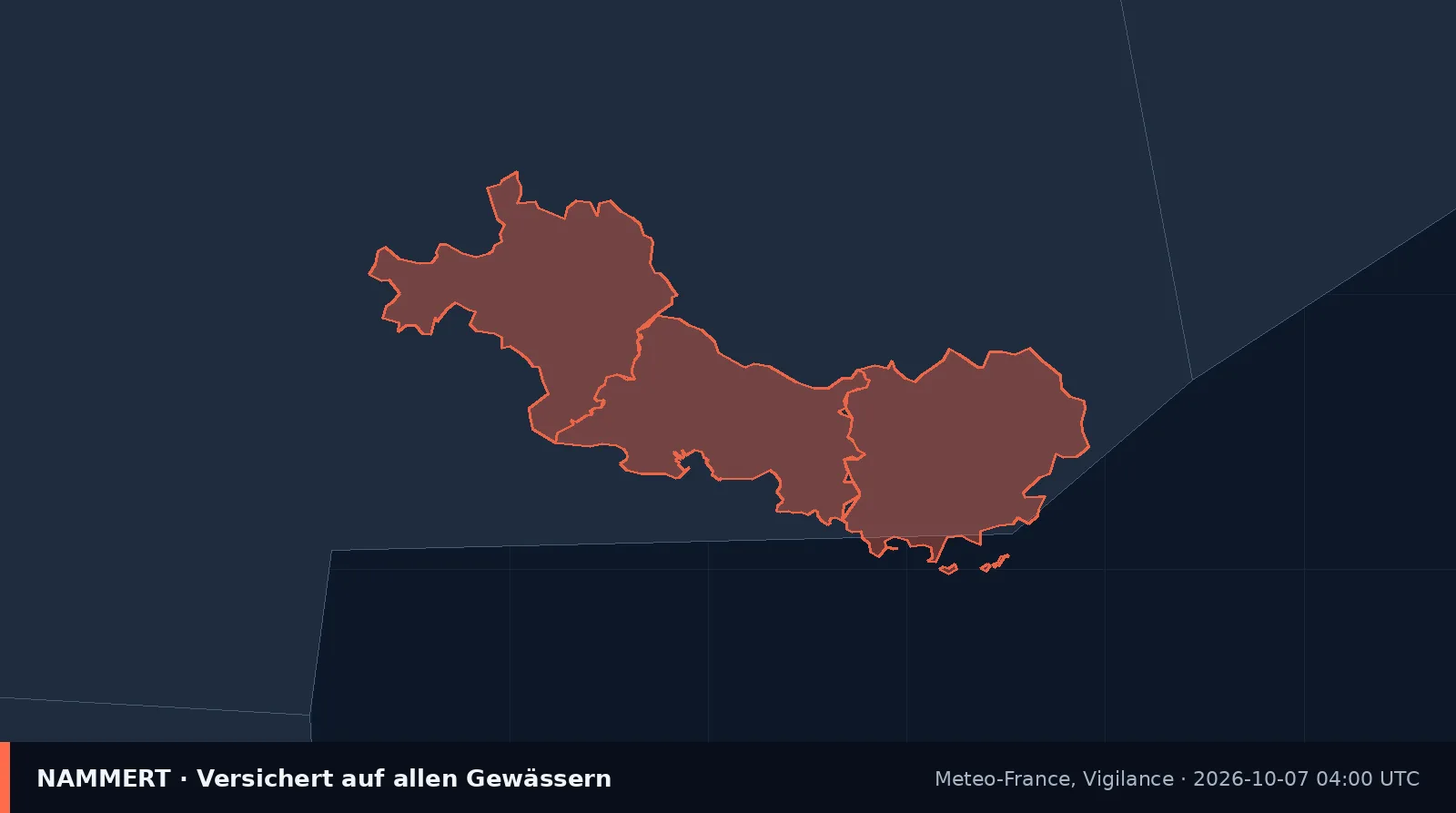 Karte der amtlichen Warnung für Frankreich