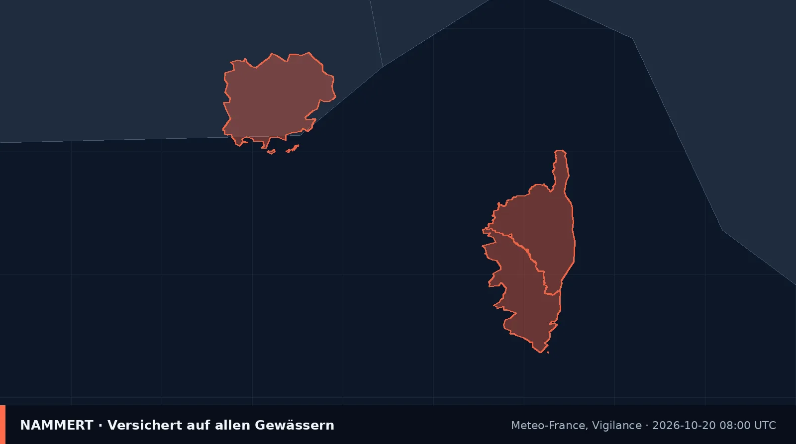 Karte der amtlichen Warnung für Frankreich
