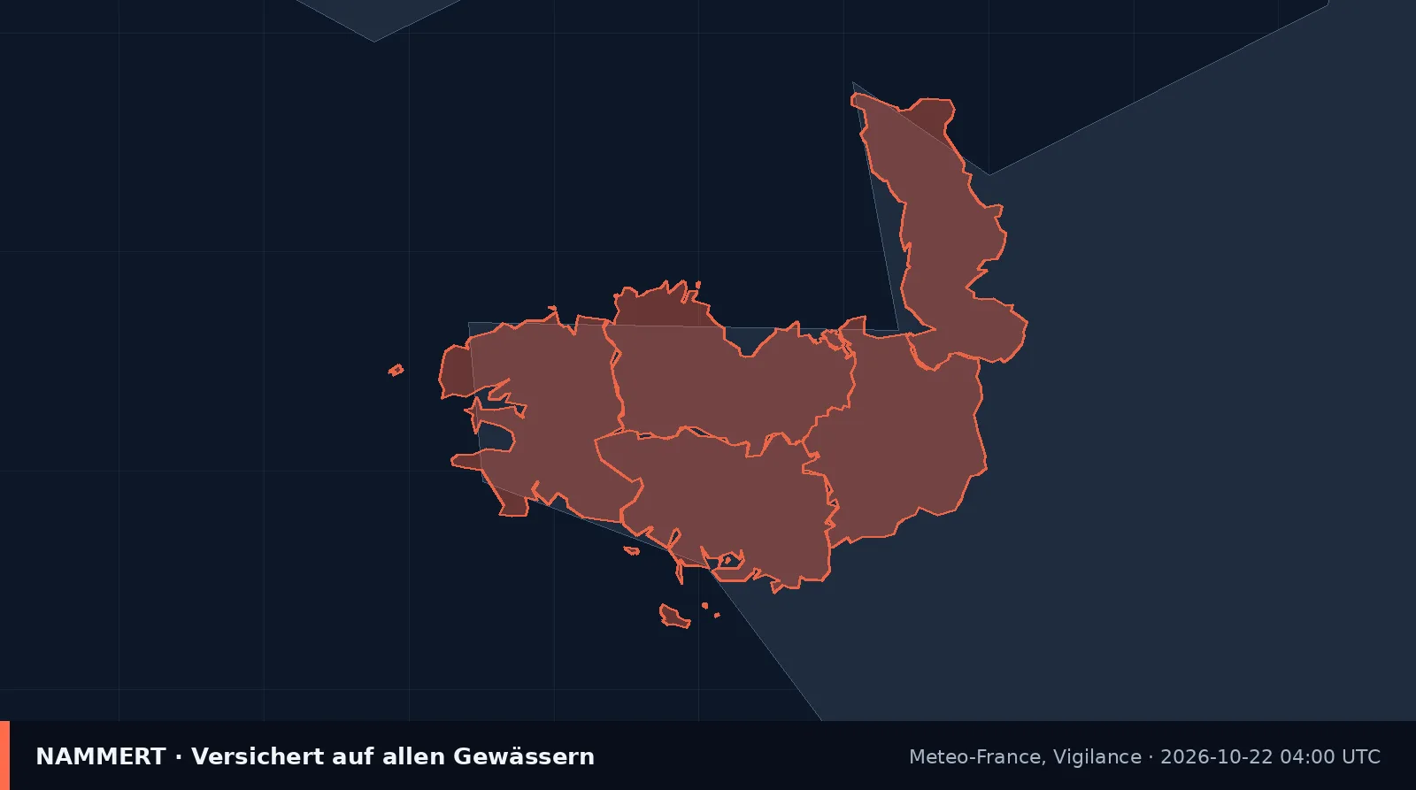 Karte der amtlichen Warnung für Frankreich