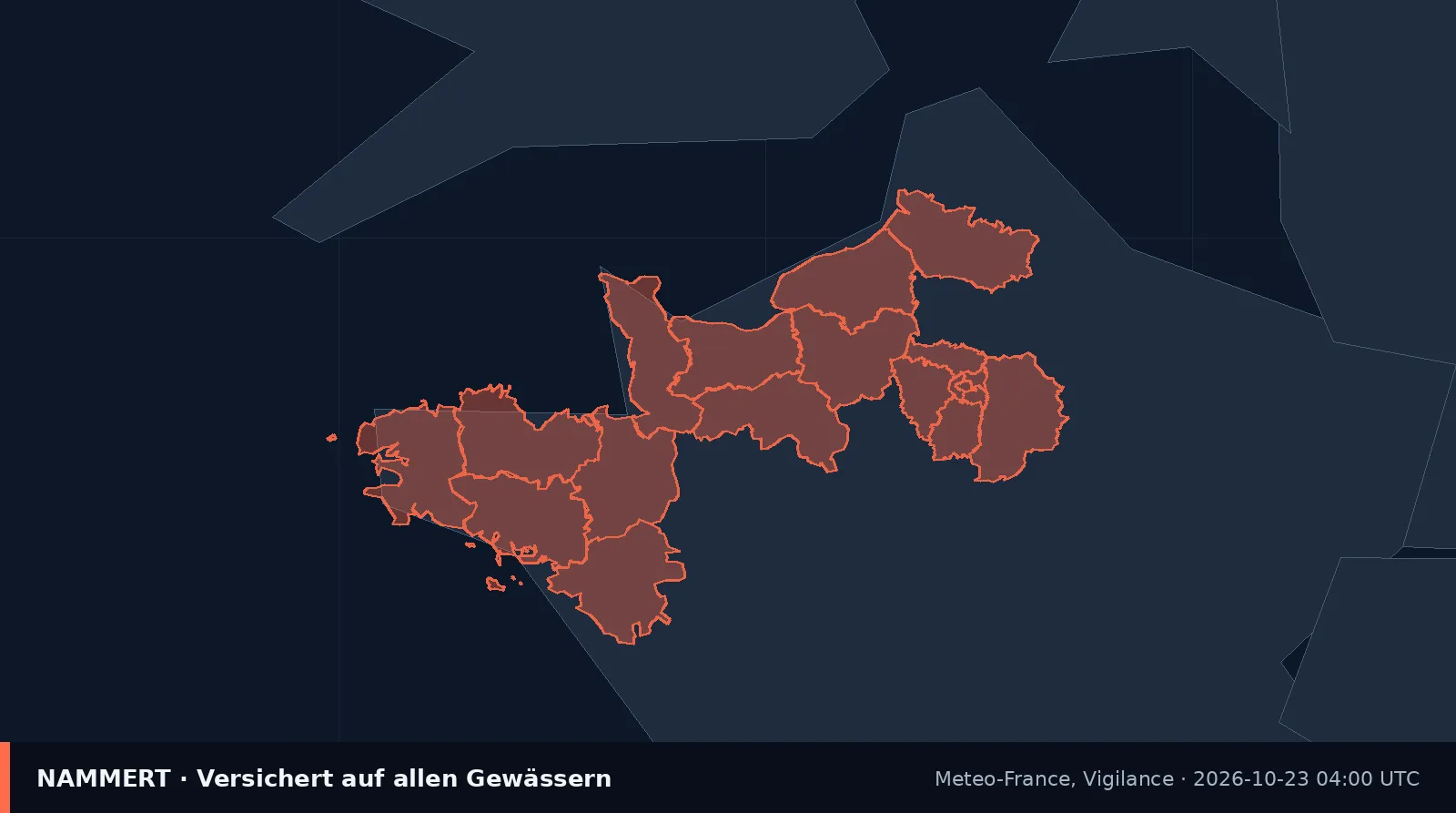 Karte der amtlichen Warnung für Frankreich