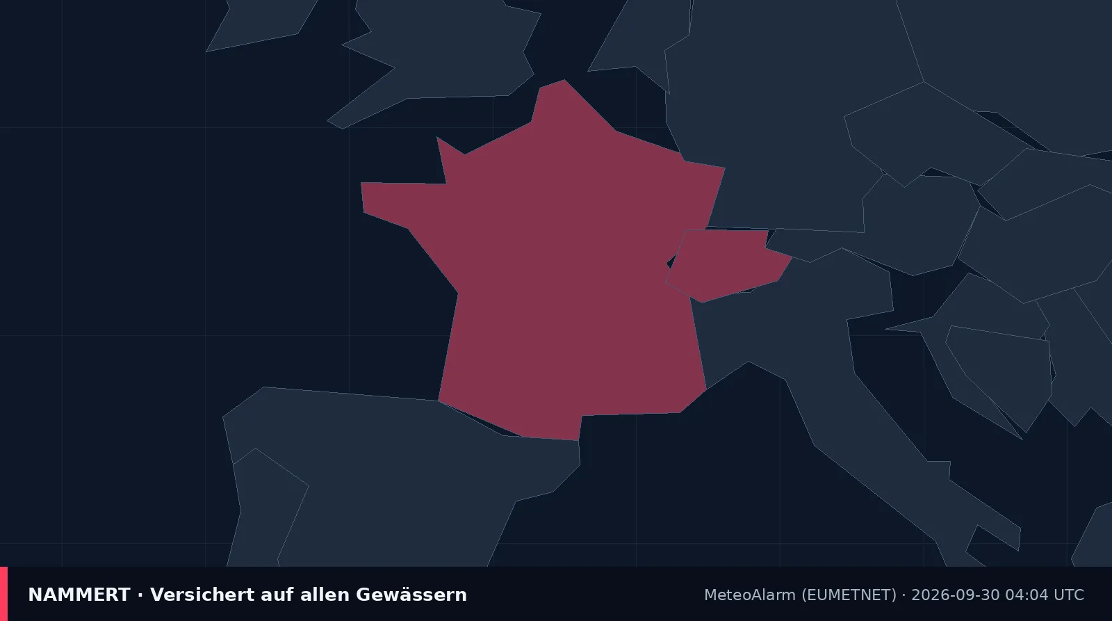 Karte der amtlichen Warnung für Frankreich