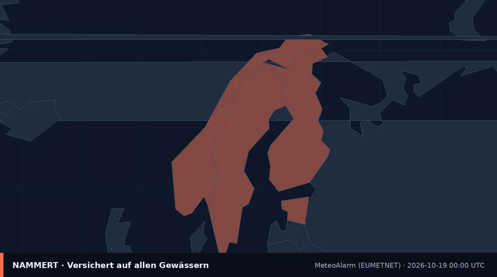 Karte der amtlichen Warnung für Norwegen